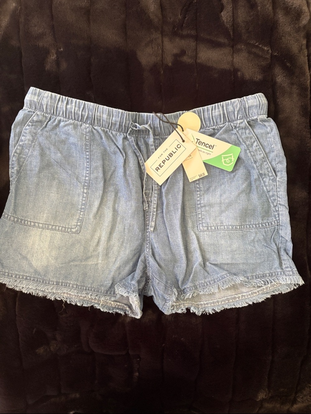 For The Republic Light Blue Tencel Relaxed Drawcord Jean Shorts